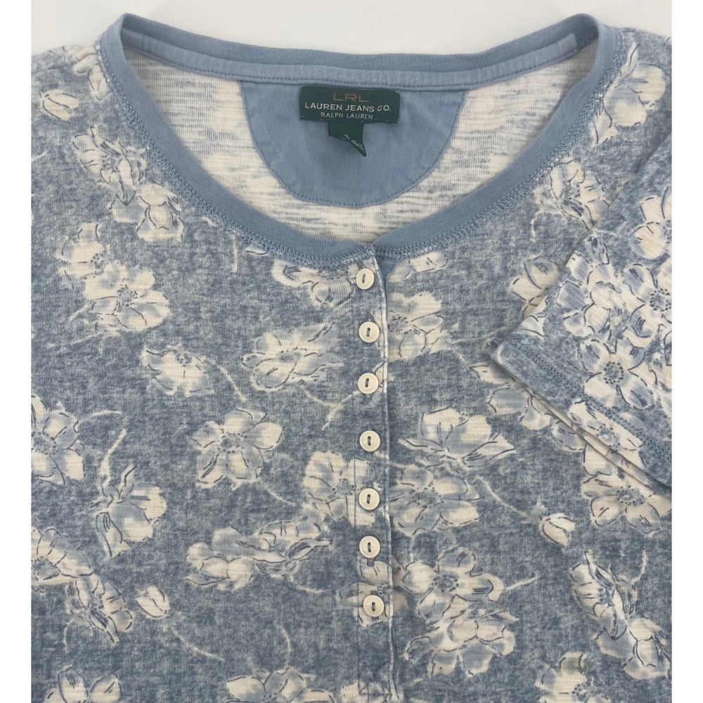 LRL Lauren Jeans Co. Women's Floral Button Down Top Blue White Size XL